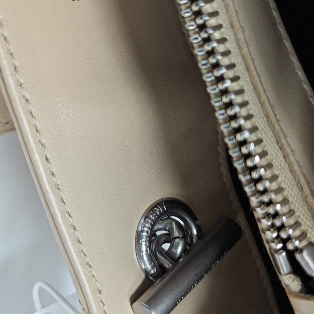 Chevron Leather Shoulder Bag Beige