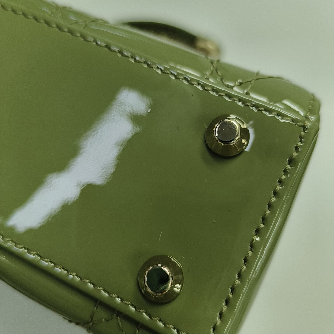 Authenticated pre-owned  Lady Dior Mini Quilted Patent Calfskin Green - Tote Bag at Looply