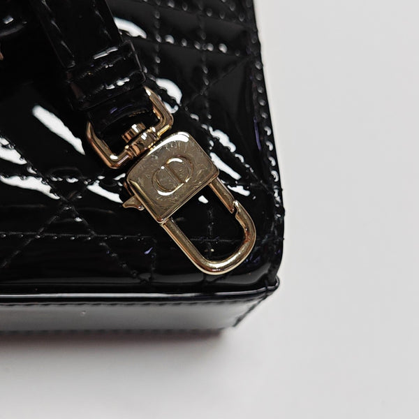 Lady Dior Super Mini Cannage Patent Leather Black