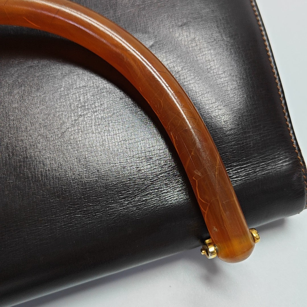 Calfskin Top Handle Bag Brown