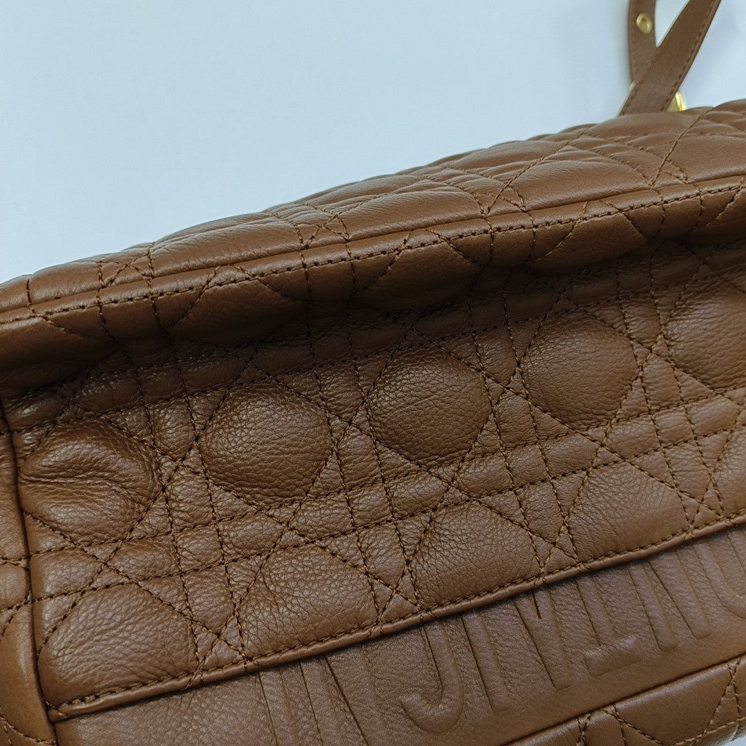 Dior Caro Large Quilted Calfskin Brown