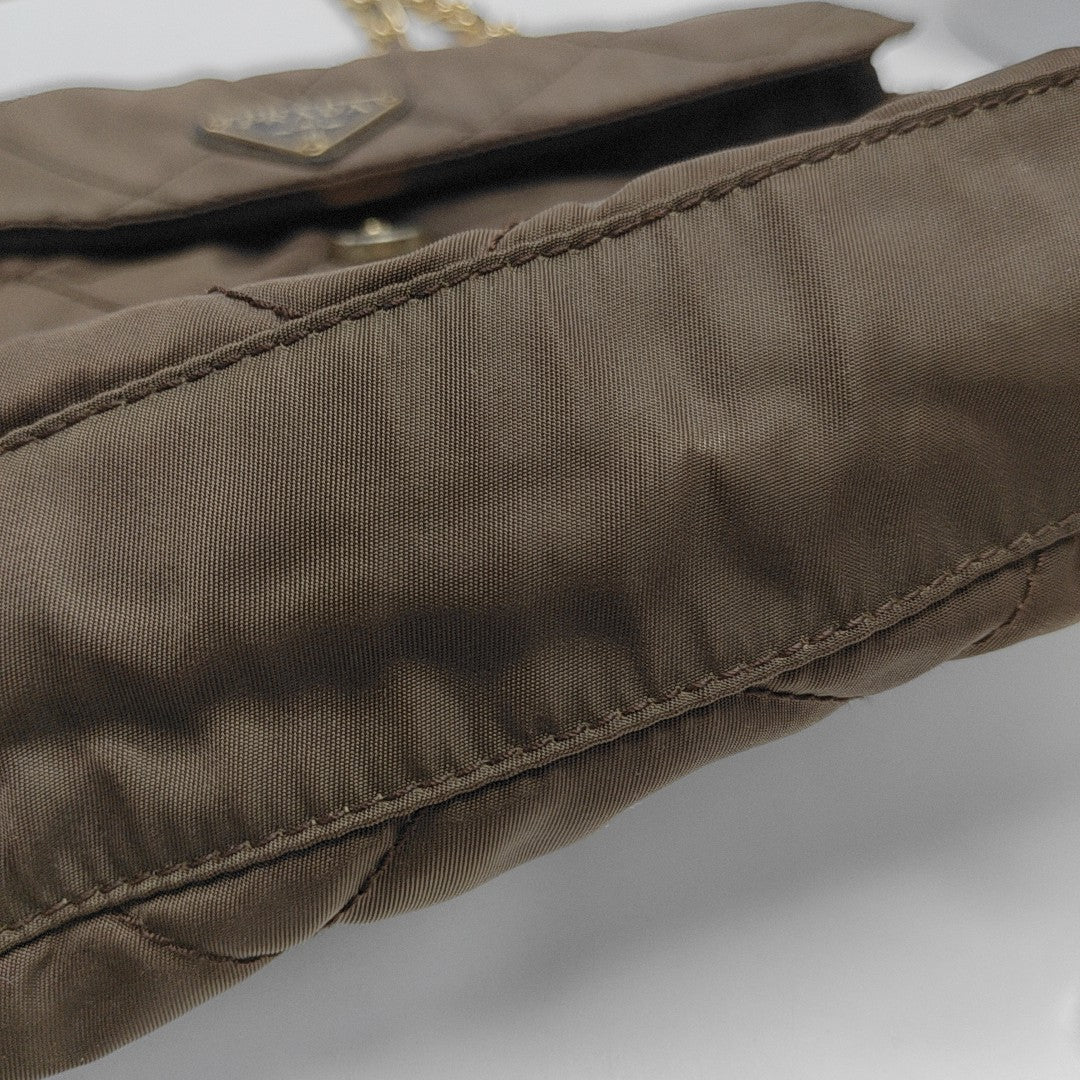 Quilted Nylon Shoulder Bag Brown