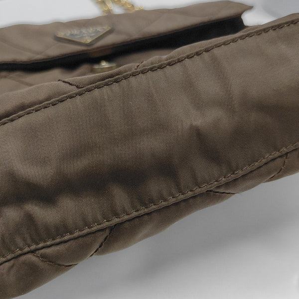 Quilted Nylon Shoulder Bag Brown