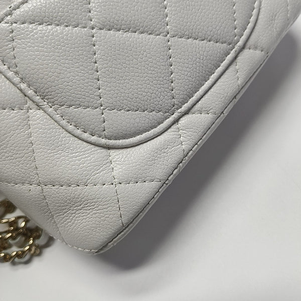 Quilted Grained Calfskin Shoulder Bag White