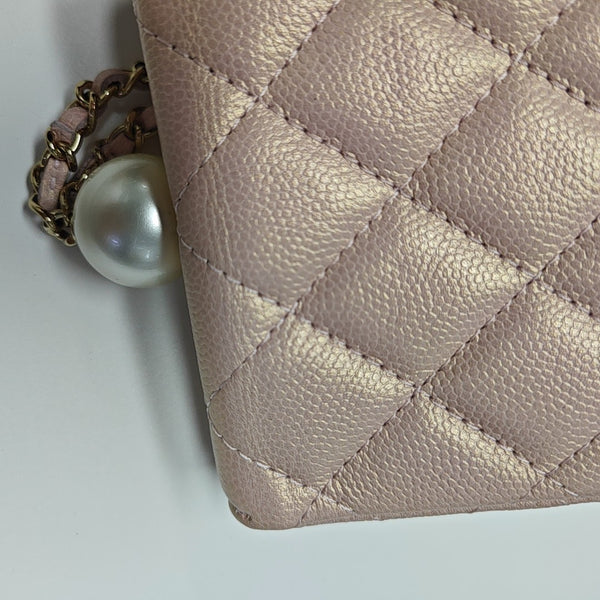 Quilted Grained Calfskin Shoulder Bag Small Pink