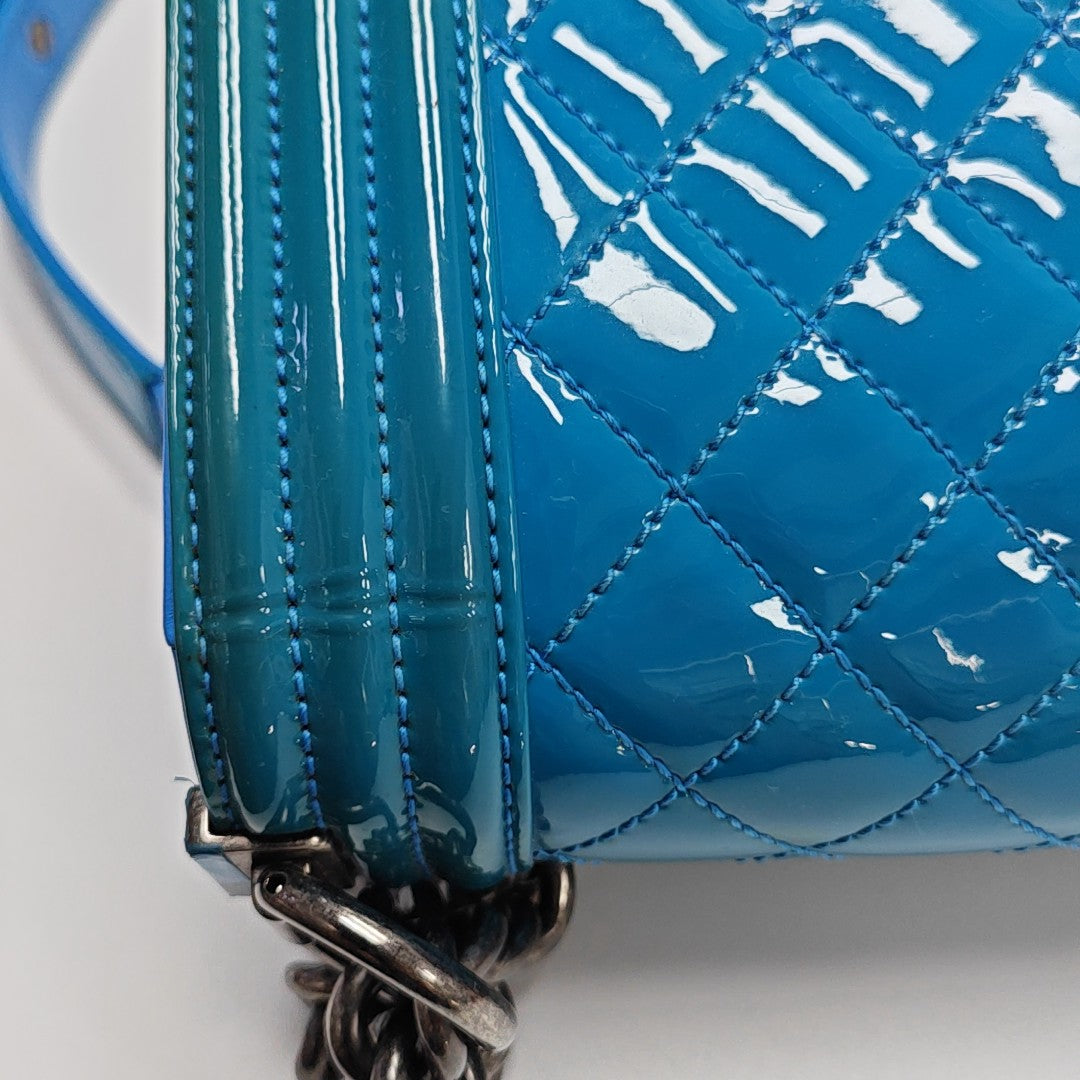 BOY CHANEL Small Quilted Patent Leather Blue