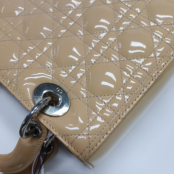 Lady Dior Medium Cannage Patent Leather Beige