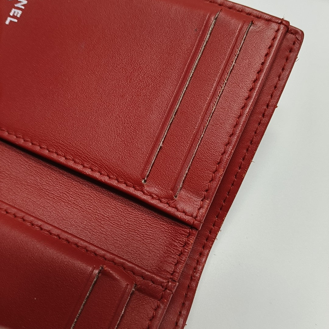Quilted Grained Calfskin Wallet Red