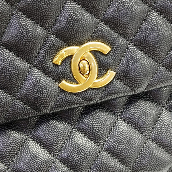 COCO HANDLE Large Quilted Grained Calfskin Black