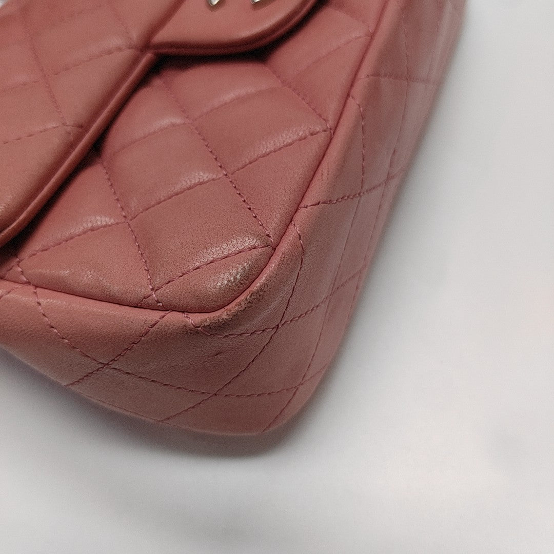 CLASSIC FLAP Mini Quilted Grained Calfskin Pink