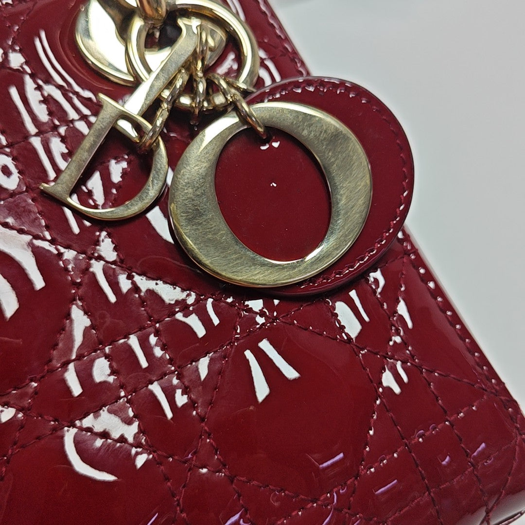Lady Dior Mini Cannage Patent Leather Red