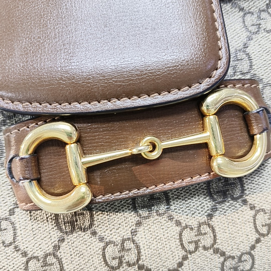 Horsebit 1955 Medium Monogram Coated Canvas Beige