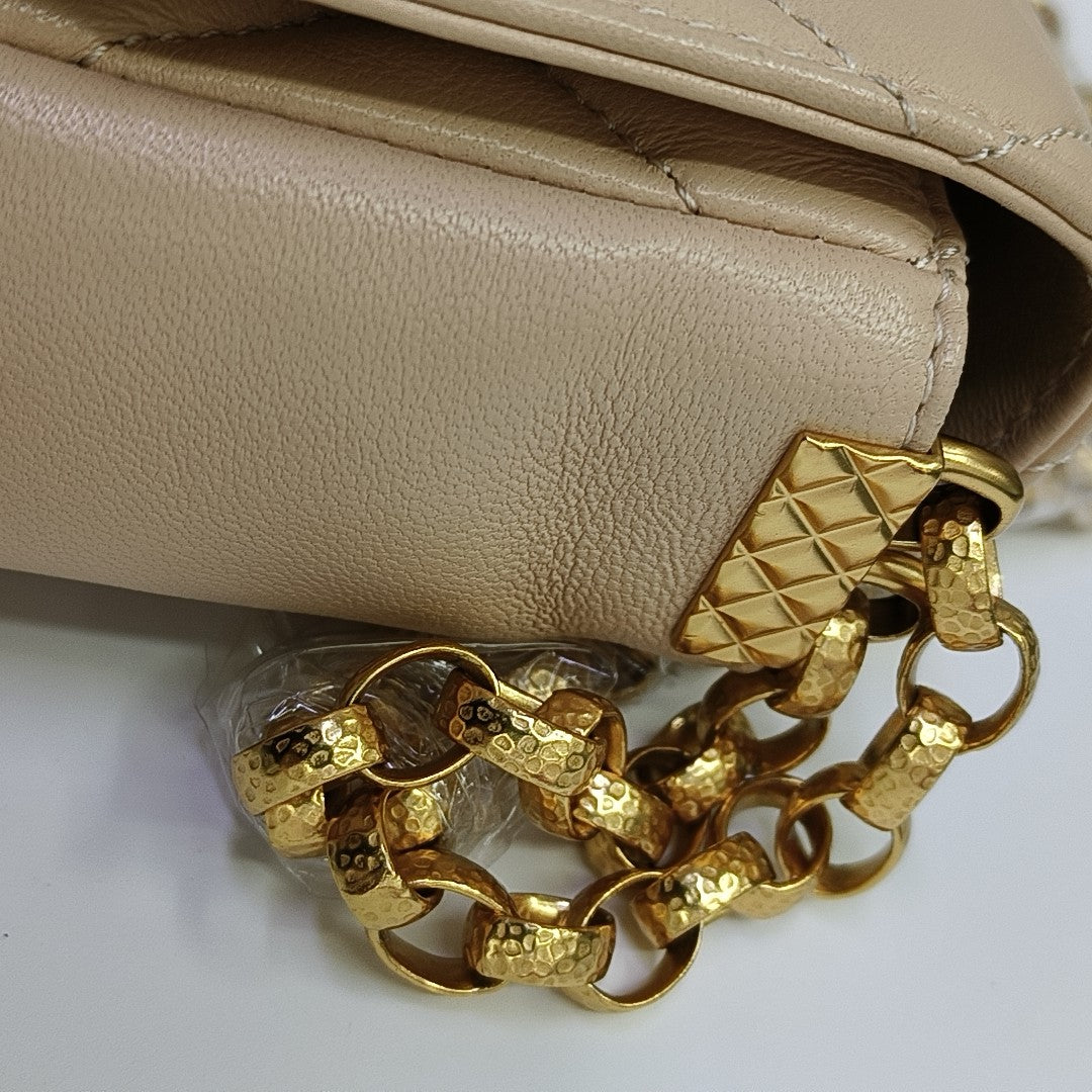 Quilted Lambskin Shoulder Bag Small Beige