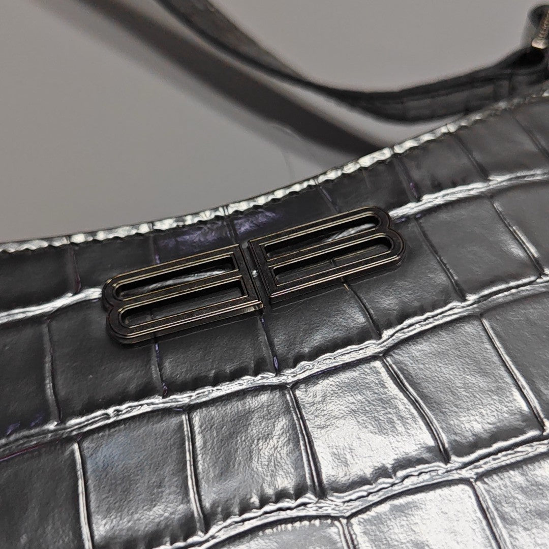 Calfskin Shoulder Bag Small Silver