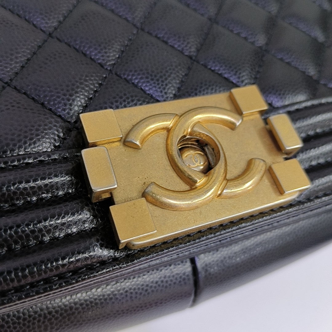 BOY CHANEL Medium Quilted Grained Calfskin Black