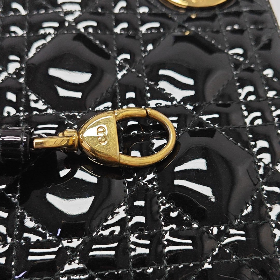 Lady Dior Mini Cannage Patent Leather Black