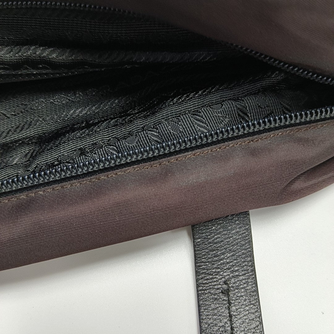 Nylon Top Handle Bag Brown