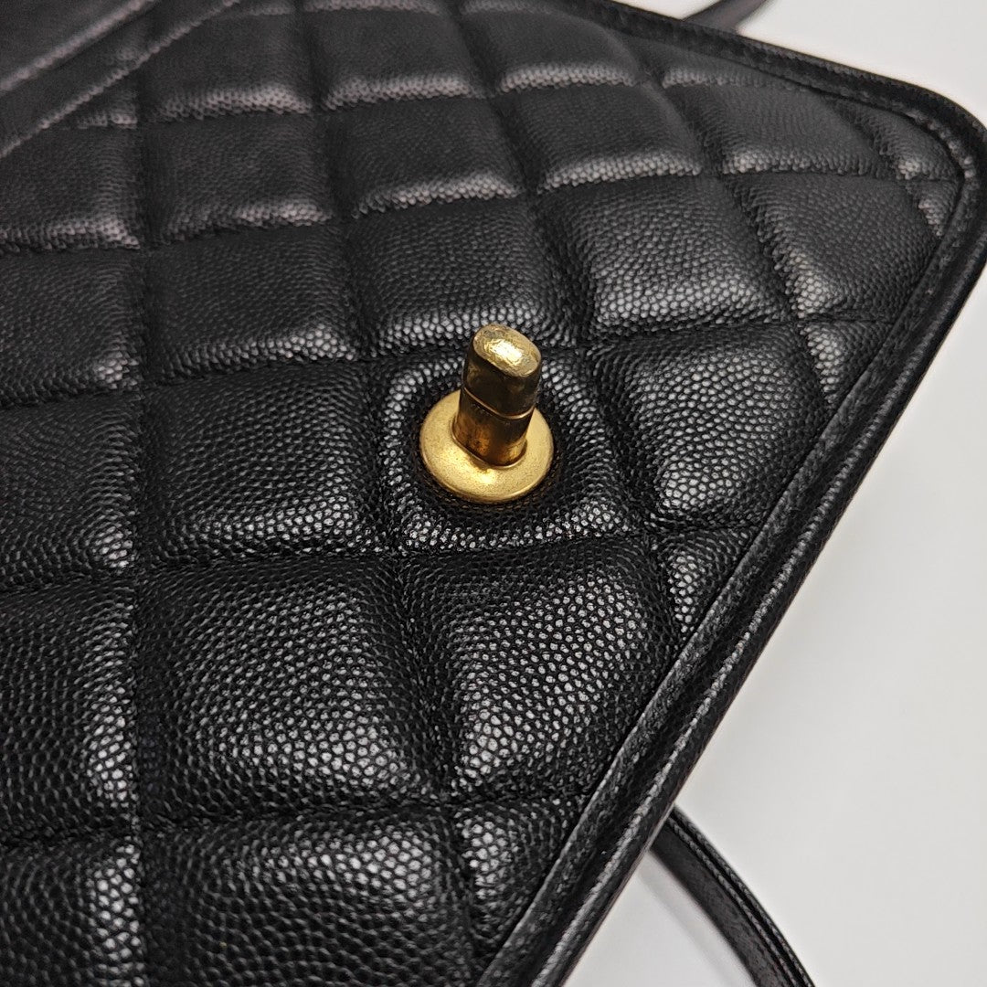 Quilted Grained Calfskin Backpack Black