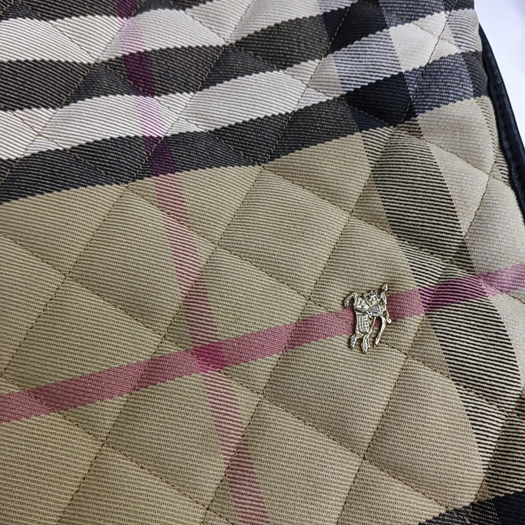Quilted Canvas Top Handle Bag Beige