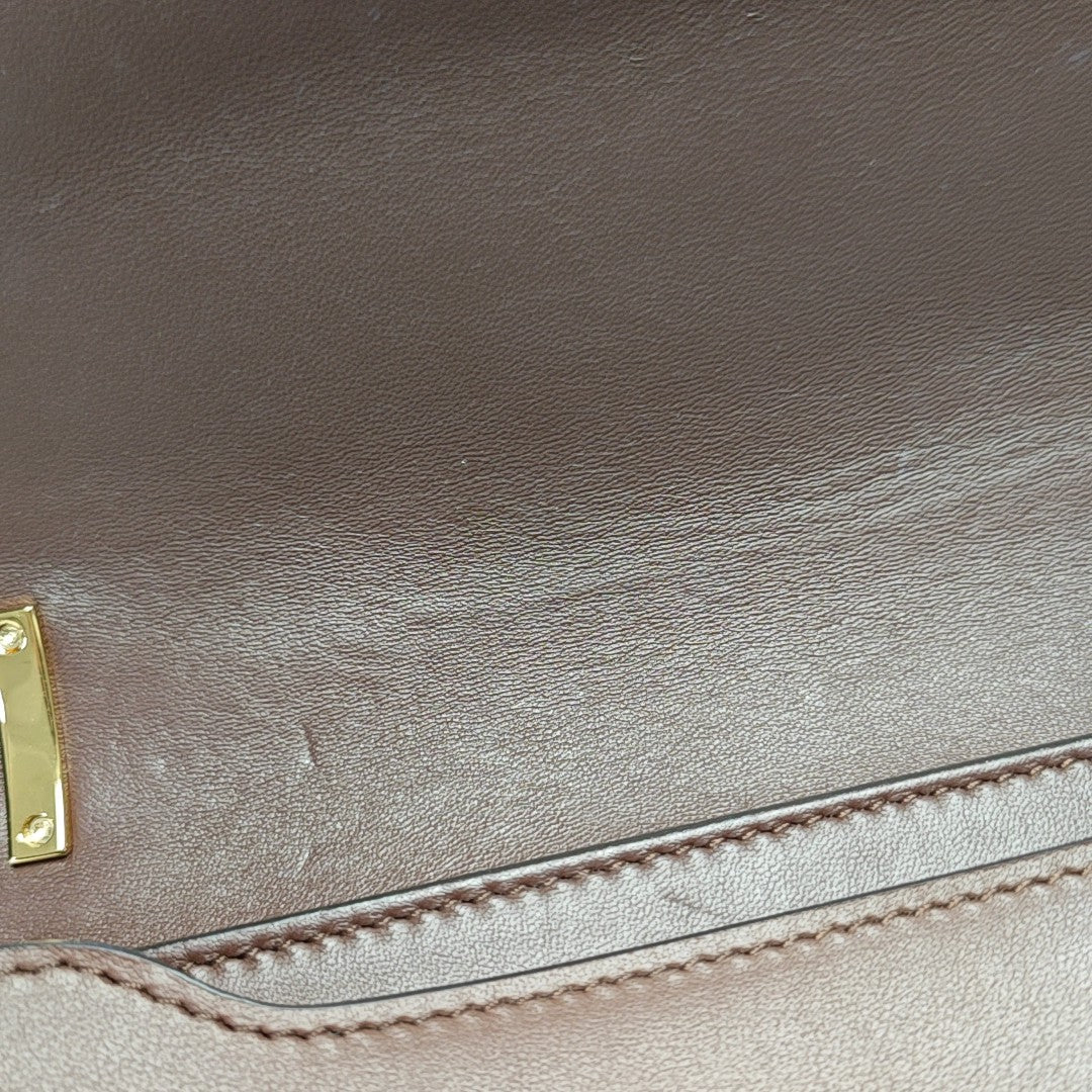 TB Small Quilted Calfskin Brown