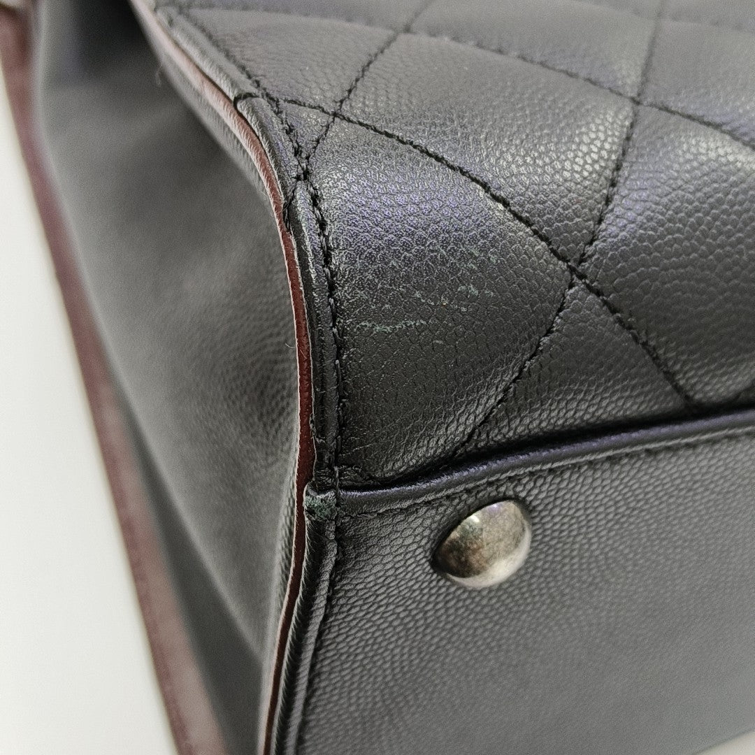 Quilted Grained Calfskin Shoulder Bag Black