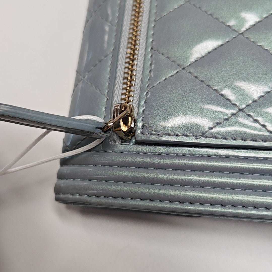 BOY CHANEL Quilted Patent Leather Blue Wallet