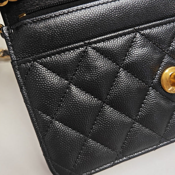 Quilted Grained Calfskin Shoulder Bag Black