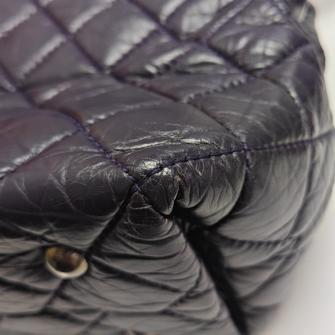 Quilted Calfskin Tote Bag Large Purple