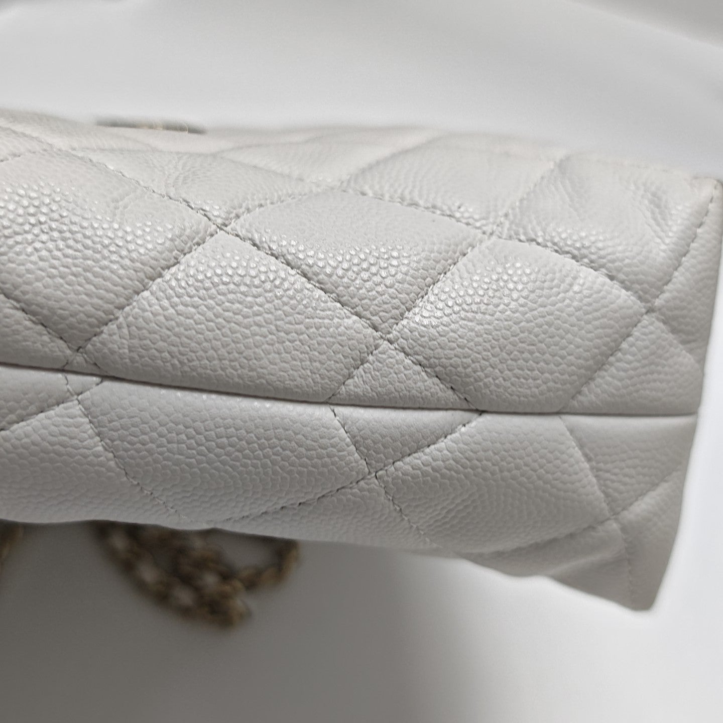 Quilted Grained Calfskin Shoulder Bag White