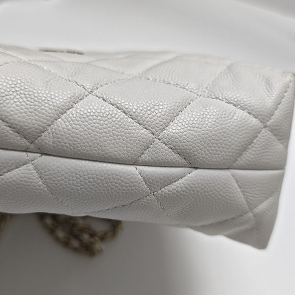 Quilted Grained Calfskin Shoulder Bag White