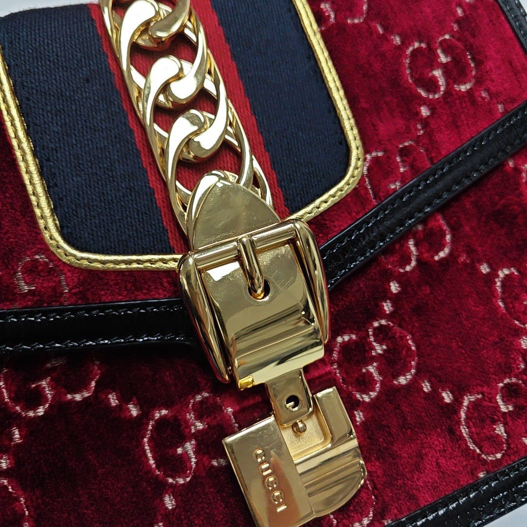 Sylvie Small Monogram Velvet Red