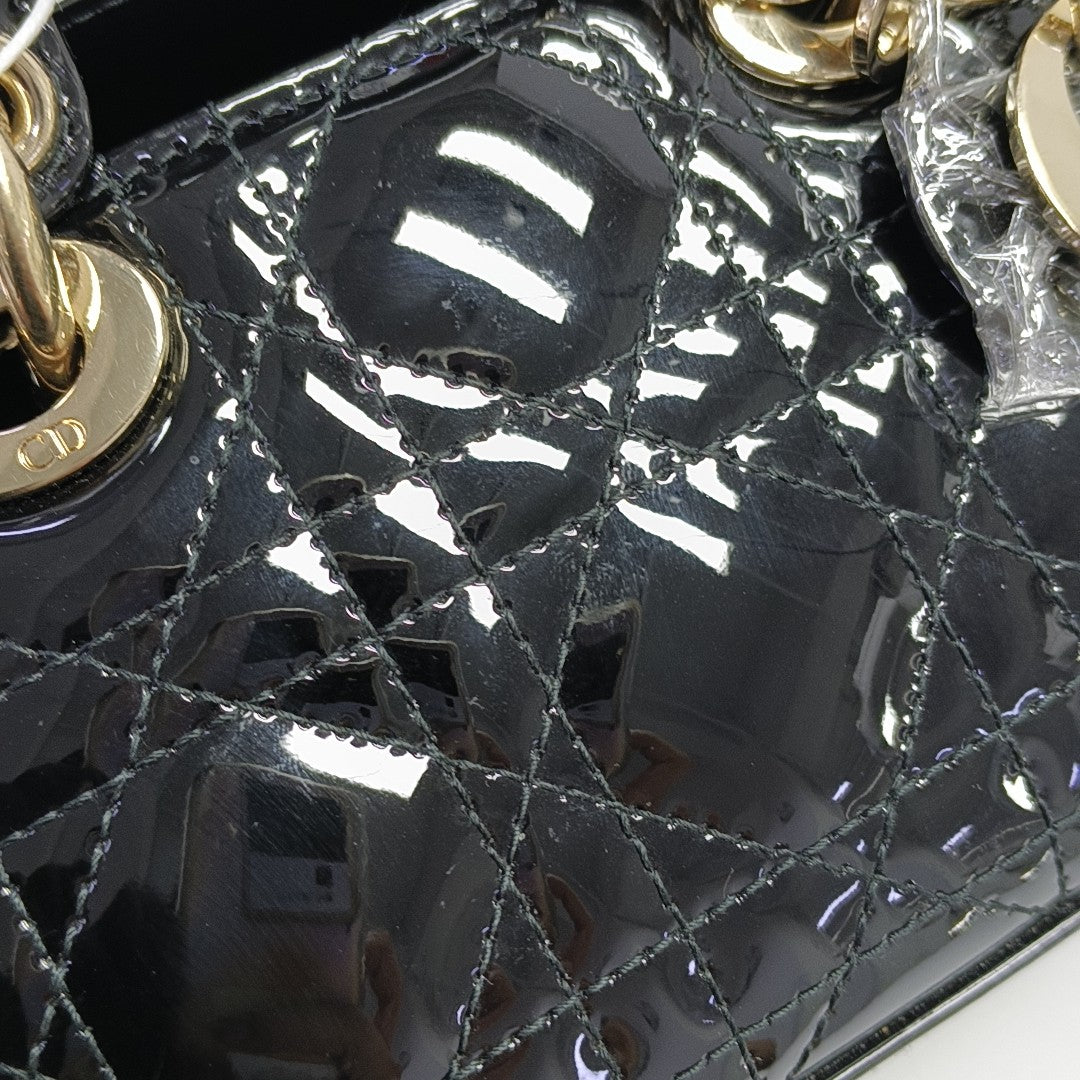 Lady Dior Super Mini Cannage Patent Leather Black
