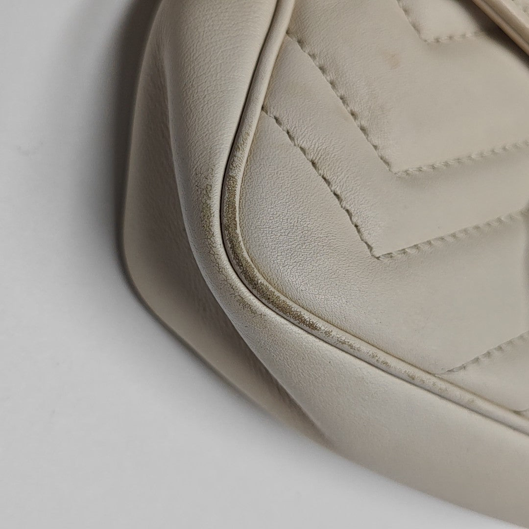 GG Marmont Mini Quilted Calfskin White