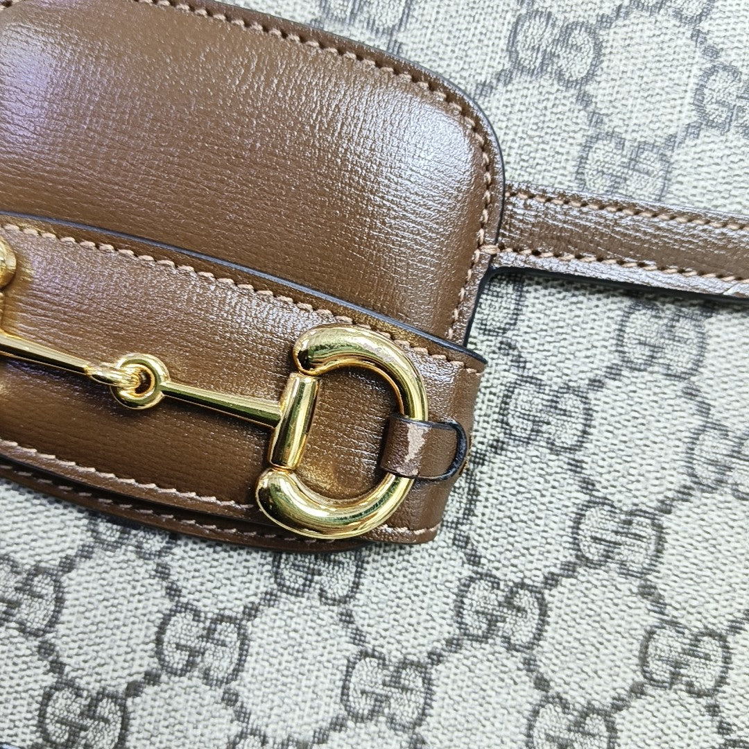 Horsebit 1955 Medium Monogram Coated Canvas Beige