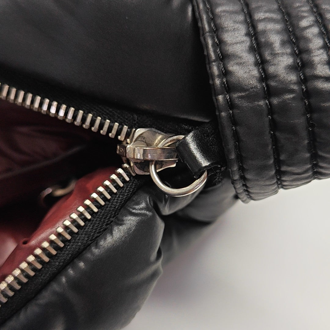 Quilted Nylon Shoulder Bag Black