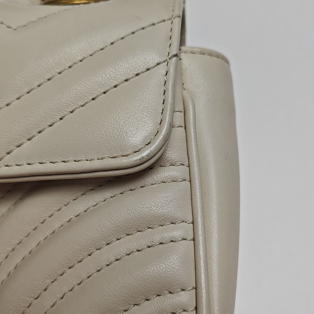 GG Marmont Small Quilted Calfskin White