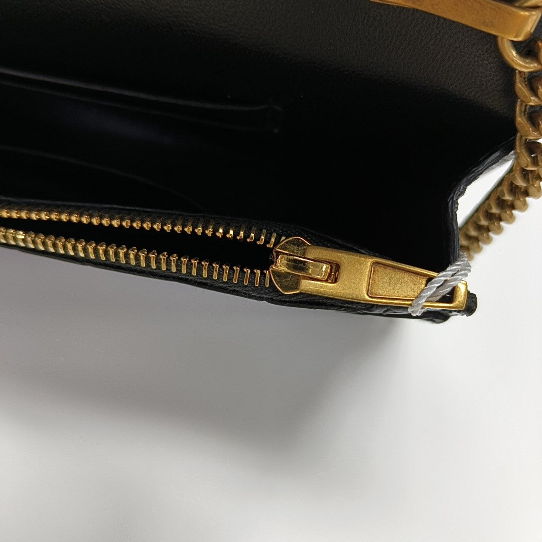 Hourglass Wallet On Chain Small Calfskin Black