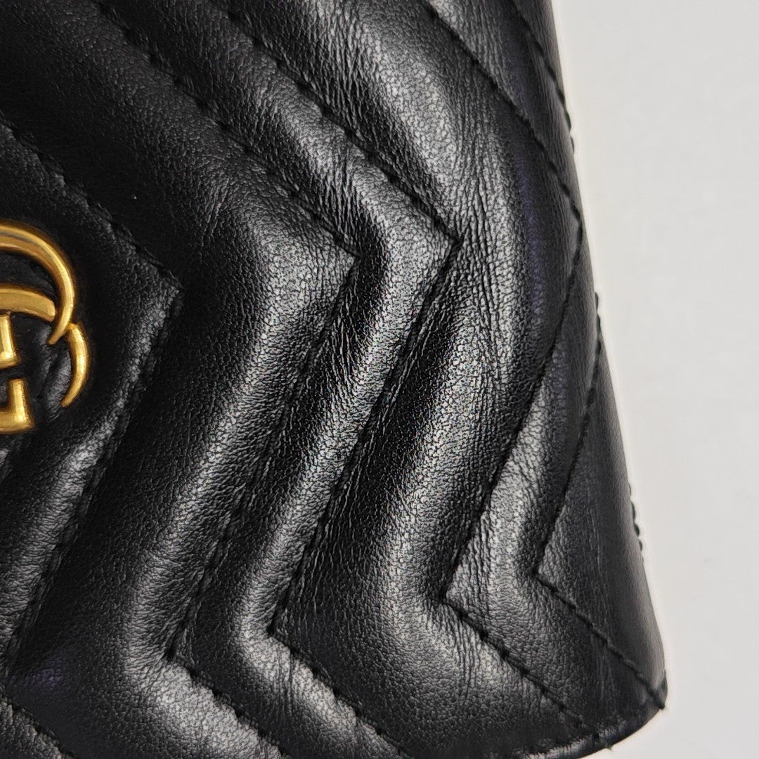 GG Marmont Mini Quilted Calfskin Black Card Holder