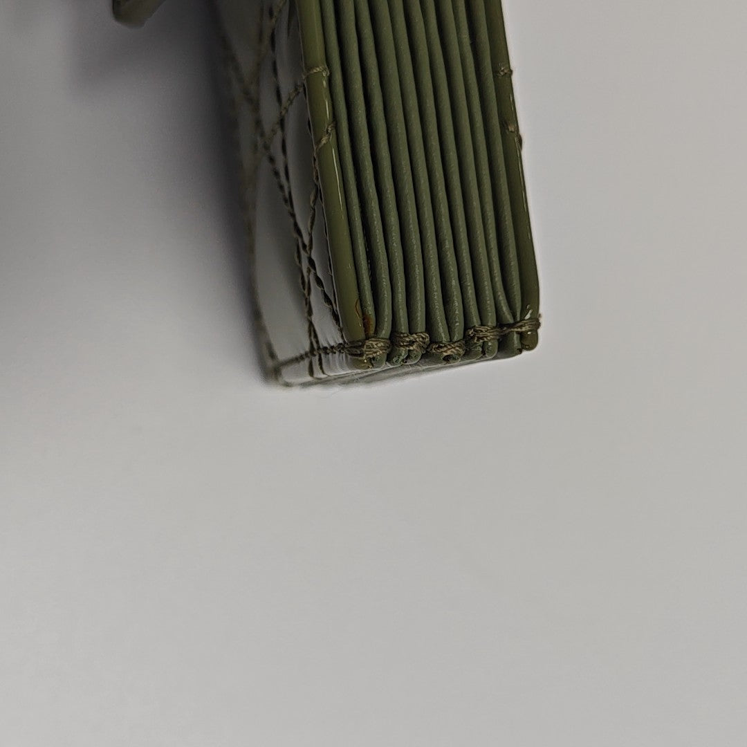 Lady Dior Super Mini Quilted Patent Leather Green Card Holder