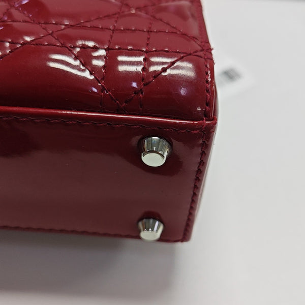 Lady Dior Mini Cannage Patent Leather Red