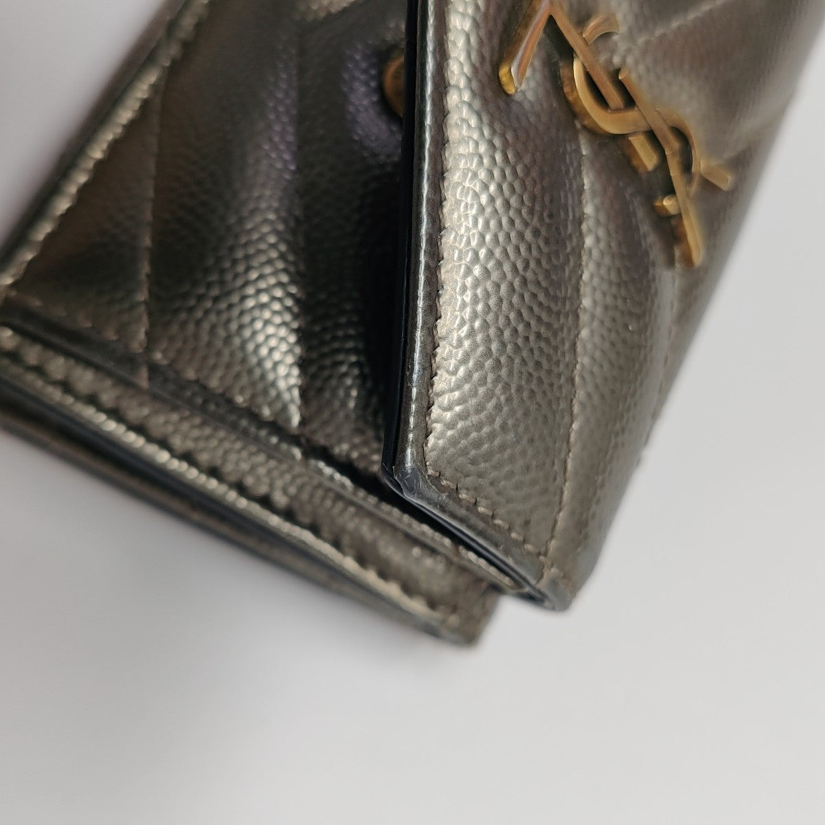 Chevron Calfskin Wallet Gray