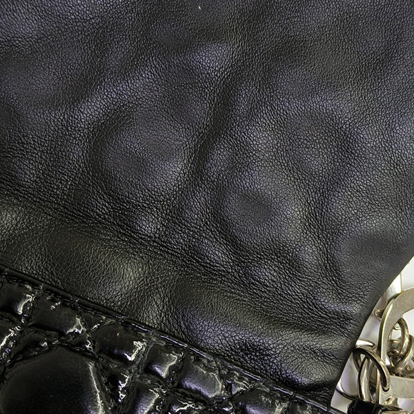 Cannage Patent Leather Shoulder Bag Black
