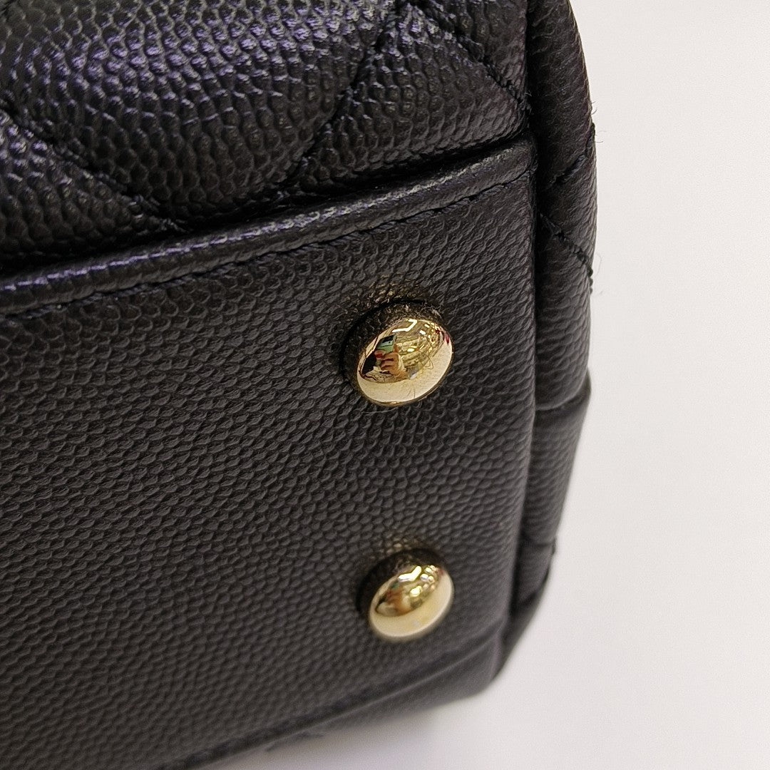 COCO HANDLE Small Quilted Grained Calfskin Black