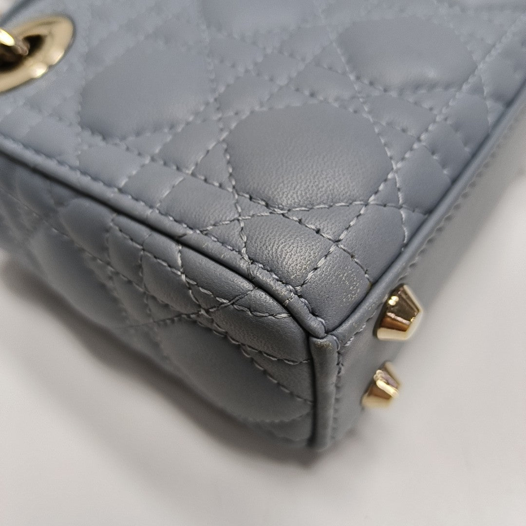 Authenticated pre-owned  Lady Dior Super Mini Cannage Lambskin Blue - Tote Bag at Looply