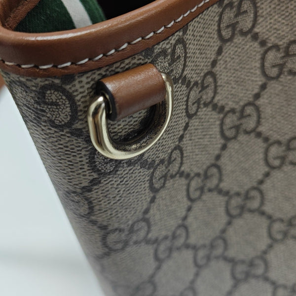 GG Emblem Small Monogram Coated Canvas Beige