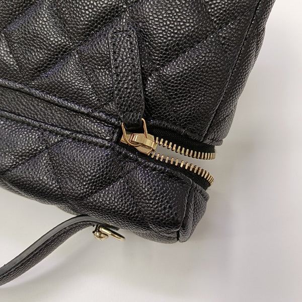 Quilted Grained Calfskin Shoulder Bag Black