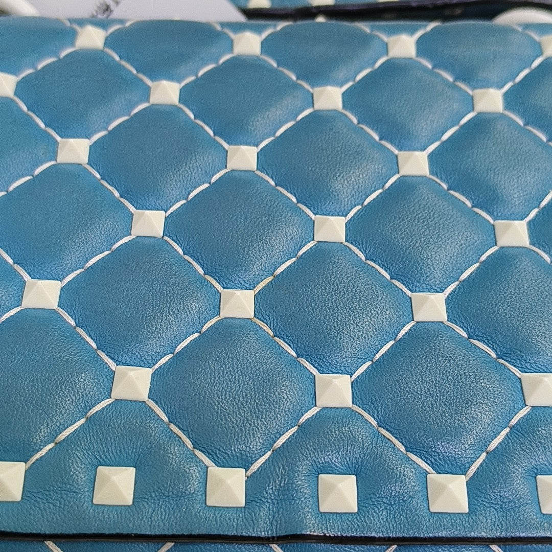 Spike Up Small Quilted Lambskin Blue