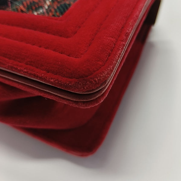 BOY CHANEL Small Quilted Velvet Red