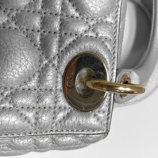 Authenticated pre-owned  Lady Dior Mini Cannage Lambskin Silver - Tote Bag at Looply