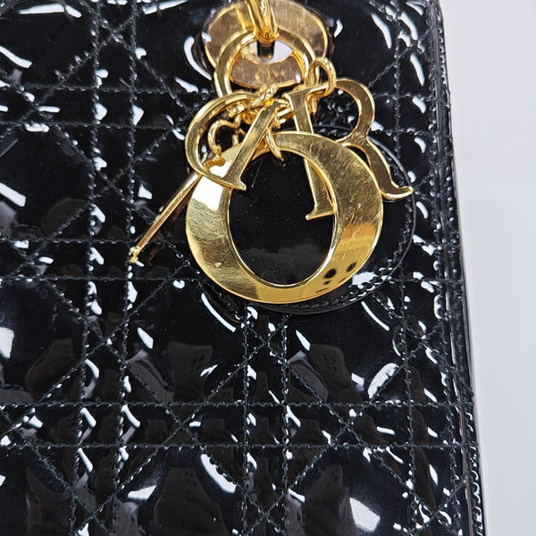 Lady Dior Medium Cannage Patent Leather Black